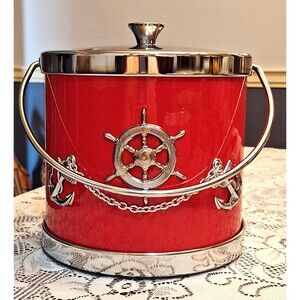 MCM Vibrant Red Ice Bucket Nautical Boat Theme Chrome Detail Japan (read)